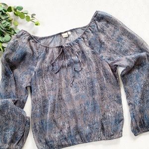 Mudd Shear Reptile Print Blouse Boho L